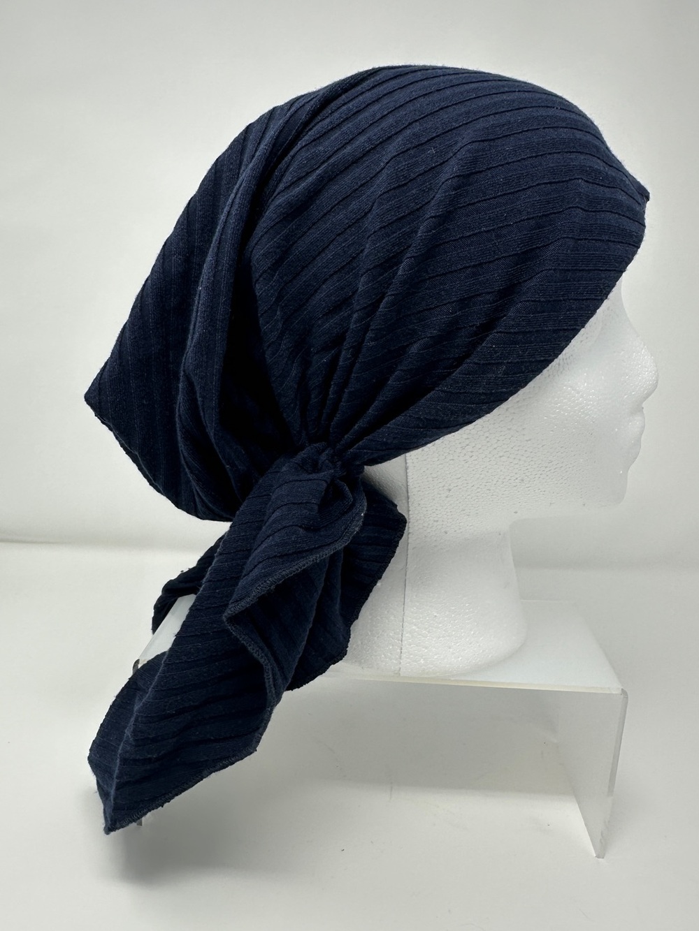 Women’s Navy blue Ribbed Headscarf  - Stylish headscarf tichel head Wrap beanie